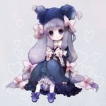  bad_id bad_pixiv_id blue_eyes blue_hair blush bow chibi dress flower hair_bow hair_ribbon hat heart long_hair no_nose original pechika purple_eyes ribbon sitting solo very_long_hair 