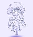  bicycle dr._slump glasses ground_vehicle lowres monochrome norimaki_arale purple rustle solo 