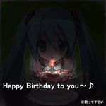  alcohol animated animated_gif aqua_eyes aqua_hair blush cake candle cream dark detached_sleeves eeeeee fang food fruit glass happy_birthday hatsune_miku long_hair lowres necktie pastry solo strawberry twintails vocaloid wine 