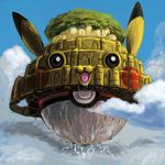  cloud day gen_1_pokemon lowres no_humans parody pikachu poke_ball pokemon pokemon_(creature) sakkan tenkuu_no_shiro_laputa what 