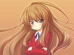  aisaka_taiga amarotamaro brown_eyes brown_hair crossed_arms long_hair oohashi_high_school_uniform school_uniform solo toradora! 