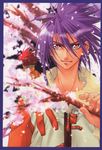  cherry_blossoms dark_mousy dnangel highres jacket male_focus niwa_daisuke official_art purple_hair red_eyes red_hair scan solo sugisaki_yukiru 