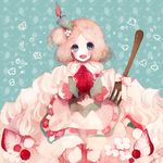  bad_id bad_pixiv_id blonde_hair blue_eyes cake chibi dress food food_themed_clothes fork fruit original pastry pechika short_hair solo strawberry 