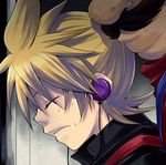  blonde_hair crossover earphones kagamine_len kagamine_len_no_yuuutsu_(vocaloid) male_focus mario multiple_boys school_uniform sweat train_interior vocaloid yaoi yomorin you_gonna_get_raped 