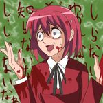  blood blood_on_face blood_on_fingers bloody_clothes commentary kushieda_minori maron-san oohashi_high_school_uniform open_mouth red_hair school_uniform short_hair solo sweat toradora! translated yandere 