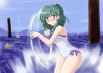  flx frog green_hair hat kochiya_sanae long_hair one-piece_swimsuit solo swimsuit touhou water 