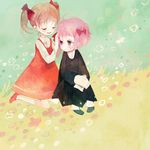  1other bad_id bad_pixiv_id blonde_hair bow chibi child crona_(soul_eater) dress flower hair_bow maka_albarn pechika pink_hair ribbon short_hair soul_eater twintails 