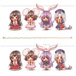  animal_ears bad_id bad_pixiv_id black_hair blush braid bunny_ears carrot chibi eating houraisan_kaguya inaba_tewi long_hair multiple_girls purple_hair reisen_udongein_inaba short_hair silver_hair tears touhou uvnono yagokoro_eirin 