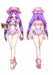 alternate_costume alternate_hairstyle ass back book breasts capelet cleavage crescent crescent_hair_ornament full_body greetload hair_ornament hair_ribbon hat highres long_hair looking_at_viewer medium_breasts multiple_views navel navel_cutout patchouli_knowledge pink_footwear purple_eyes purple_hair purple_swimsuit ribbon shoes simple_background standing striped striped_swimsuit swimsuit touhou tress_ribbon twintails very_long_hair walking white_background 