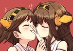  absurdres bad_id bad_pixiv_id bare_shoulders brown_hair closed_eyes covering_mouth detached_sleeves engiyoshi hairband hand_kiss hiei_(kantai_collection) highres imminent_kiss japanese_clothes jewelry kantai_collection kiss kongou_(kantai_collection) long_hair multiple_girls object_kiss ring short_hair tears translated wedding_band 