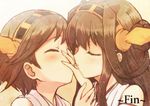  bad_id bad_pixiv_id bare_shoulders brown_hair closed_eyes covering_mouth detached_sleeves distressed_(effect) engiyoshi hairband hand_kiss hiei_(kantai_collection) imminent_kiss japanese_clothes kantai_collection kiss kongou_(kantai_collection) long_hair multiple_girls object_kiss short_hair tears yuri 