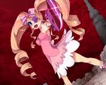  armpits bad_id bad_pixiv_id bare_shoulders big_hair blonde_hair blue_eyes boots bow breasts dress drill_hair earrings eyepatch foreshortening hair_bow harime_nui heart jewelry kill_la_kill kokemozuku long_hair medium_breasts open_mouth pink_bow pink_dress scissor_blade smile solo spoilers strapless strapless_dress twin_drills twintails wrist_cuffs 