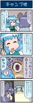  2girls 4koma animal_ears artist_self-insert blanket blue_hair chopsticks comic commentary_request crazy_eyes eyes_closed futon grey_hair highres holding holding_chopsticks juliet_sleeves leaning_in long_sleeves mizuki_hitoshi mouse_ears multiple_girls nazrin open_mouth puffy_sleeves red_eyes shaded_face shawl short_hair smile sweatdrop tatara_kogasa touhou translation_request turn_pale under_covers vest 