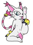  animal_genitalia anthro balls barbs blue_eyes claws cyanzangoose digimon feline feline_penis gatomon licking male mammal masturbation nude penis pink_penis plain_background pose solo tongue tongue_out white_background 