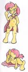  babs_seed_(mlp) cape cub female friendship_is_magic fur green_eyes hair lying my_little_pony navel nude on_front pink_hair plain_background pussy reddragonkan solo standing white_background yellow_fur young 
