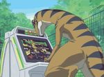  animated arcade_machine claws dinosaur fence feral gaming joystick nature outside raptor scalie solo tekken theropod unknown_artist video_games 