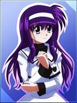  blue_eyes highres long_hair lyrical_nanoha mahou_shoujo_lyrical_nanoha purple_hair school_uniform seishou_elementary_school_uniform solo tappa_(esperanza) tsukimura_suzuka 