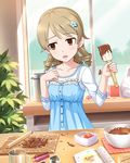  artist_request blonde_hair chocolate cookie_cutter d: drill_hair earrings food fruit idolmaster idolmaster_cinderella_girls jewelry measuring_cup mixing_bowl morikubo_nono official_art open_mouth recipe_(object) rolling_pin solo spatula strawberry whisk 