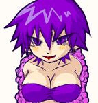  barbara_bat blush_stickers breasts cleavage daigasso!_band_brothers earrings feather_boa humanization jewelry large_breasts lipstick lowres makeup purple_eyes purple_hair short_hair solo 