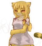  anthro blonde_hair blush breasts chipar clothed clothing feline female hair hairband half-closed_eyes leopard long_hair mammal plain_background solo white_background 