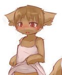  ambiguous_gender anthro blush brown_fur brown_hair canine chipar clothed clothing fur hair mammal open_mouth plain_background red_eyes short_hair tears tongue white_background 