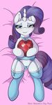  absurd_res biting_lip blue_eyes blush bow equine eyeshadow female feral friendship_is_magic fur garter_belt garter_straps gem hair half-closed_eyes hi_res horn horse legwear long_hair looking_at_viewer lying makeup mammal my_little_pony on_back panties pony purple_hair rarity_(mlp) ratofdrawn shaded simple_background solo stockings underwear unicorn white_fur 