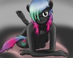 anthro black_fur black_nipples cutie_mark equine female foot_fetish fur hair heterochromia hindpaw looking_at_viewer lying mammal multi-colored_hair my_little_pony navel necklace nipples nude on_front original_character paws rainbow_hair scar solo toes unboundplatinum 