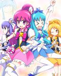  &gt;_&lt; :d aho aino_megumi arm_up blonde_hair blue_choker blue_hair blue_neckwear blue_skirt bow bowtie brooch choker closed_eyes cure_fortune cure_honey cure_lovely cure_marine cure_princess hair_ornament hairpin happinesscharge_precure! heart heart_hair_ornament heartcatch_precure! hikawa_iona jewelry kurumi_erika long_hair magical_girl multiple_girls odd_one_out one_eye_closed oomori_yuuko open_mouth pink_bow pink_eyes pink_hair pink_skirt ponytail precure purple_eyes purple_hair purple_skirt ribbon shirayuki_hime skirt smile thighhighs wand white_legwear wide_ponytail wrist_cuffs xd yellow_eyes yellow_skirt zettai_ryouiki 
