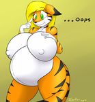  big_breasts black_nose blonde_hair breasts feline female fur hair huge_breasts invalid_tag mammal nipples nude orange_fur pregnant solo standing stripes tabykat tabytha tiger 