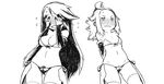  2girls agnes_oblige artist_request bikini blush bravely_default:_flying_fairy breasts cleavage covering_face edea_lee large_breasts long_hair monochrome multiple_girls pubic_hair short_hair small_breasts swimsuit 