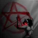  blood brutal canine demon fox glowing_eyes hair mammal mask pentagram red_eyes redwolfxlll solo wolf 