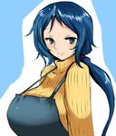  1girl apron blue_hair green_eyes gundam gundam_build_fighters han_(jackpot) hang64jp iori_rinko milf 