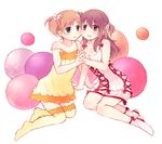  :d :o bare_shoulders blush brown_eyes brown_hair cheek-to-cheek collarbone dress flower full_body green_eyes hair_flower hair_ornament holding_hands interlocked_fingers light_brown_hair long_hair multiple_girls no_shoes open_mouth parted_lips pink_legwear sakura_trick short_hair simple_background sitting sleeveless sleeveless_dress smile socks sonoda_yuu spaghetti_strap takayama_haruka tarabagani tareme thighhighs two_side_up white_background yellow_dress yellow_legwear yokozuwari yuri zettai_ryouiki 