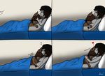  &lt;3 baronvonboschitt bed blankets breasts comic couple cuddling cute duo eyes_closed female hair hug kissing lesbian love lying nude on_side passionate romantic sleeping smile spoon spooning 