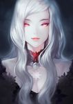  albino choker face glowing glowing_eyes highres lips long_hair md5_mismatch original pale_skin parted_lips patipat_asavasena portrait red_eyes sidelocks snowflakes solo white_hair 