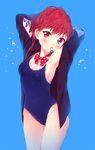  bad_id bad_pixiv_id competition_school_swimsuit free! jacket long_hair matsuoka_gou mirei mouth_hold one-piece_swimsuit ponytail red_eyes red_hair school_swimsuit swimsuit 