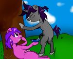  balls black_penis cum cum_eating duo eyes_closed flaccid fur gay grey_fur hair horsecock invalid_tag male my_little_pony penis pink_fur purple_eyes purple_hair sex 