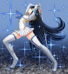  arms_up black_hair blue_eyes boots elenab epaulettes junketsu kill_la_kill kiryuuin_satsuki long_hair school_uniform solo sparkle suspenders sword thigh_boots thighhighs very_long_hair weapon 