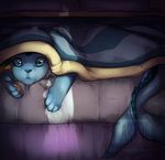  ambiguous_gender bed blanket blue_eyes cute eeveelution feral looking_at_viewer nintendo open_mouth pok&#233;mon pok&eacute;mon shadow tartii vaporeon video_games 