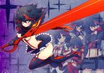  :&lt; black_hair blue_eyes blush boots breasts high_heels jacket kill_la_kill matoi_ryuuko medium_breasts midriff multicolored_hair multiple_persona navel pandaki_(aki) red_hair revealing_clothes school_uniform scissor_blade senketsu shooting_glasses short_hair skirt sparkle suspenders sword thigh_boots thighhighs track_jacket two-tone_hair underboob weapon 