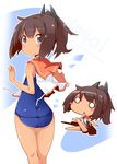  brown_eyes brown_hair i-401_(kantai_collection) kantai_collection one-piece_swimsuit ponytail reku school_swimsuit short_hair solo swimsuit 