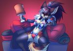  anthro bra breasts canine chair cushion dog female gloves mammal nipples sif smile solo thong underwear 