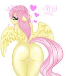  &lt;3 anthro anthrofied blush butt equine eyeshadow female fluttershy_(mlp) friendship_is_magic fur hair half-closed_eyes horse long_hair looking_at_viewer looking_back makeup mammal my_little_pony nude pegasus pink_hair plain_background pony pussy solo violet-poni white_background wings yellow_fur 