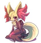  butt canine delphox female fox mammal nintendo plain_background pok&#233;mon pok&eacute;mon red_eyes ushioppoi video_games 