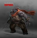  ancorgil anthro barefoot belt biceps bracelet chain claws clothing grey_skin horn jewelry male muscles mutant open_mouth pants pose raphael raphael_(tmnt) reptile sai scales scalie scarf solo standing teenage_mutant_ninja_turtles teeth toe_claws tongue topless torn_clothing turtle vein weapon 