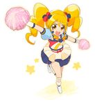  :d alternate_form bad_id bad_pixiv_id blonde_hair boots cure_honey dj-yu earrings from_above full_body happinesscharge_precure! jewelry knee_boots long_hair magical_girl multicolored multicolored_clothes multicolored_skirt oomori_yuuko open_mouth pom_poms popcorn_cheer precure skirt smile solo star twintails white_background yellow_eyes 