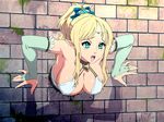  1girl animated animated_gif aqua_eyes blonde_hair breasts elf game_cg kabe_ni_hamatte_ugokenai!_2 nighthawk_(circle) pointy_ears ponytail stuck through_wall wall 