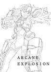  armor armored_dress chain genderswap genderswap_(mtf) gloves greyscale highres kneehighs league_of_legends lineart monochrome nam_(valckiry) personification short_hair skirt smile solo xerath 
