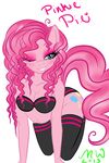  blue_eyes blush bra breasts cleavage clothed clothing curly_hair cutie_mark equine eyeshadow female friendship_is_magic fur hair horse legwear looking_at_viewer makeup mammal my_little_pony one_eye_closed pink_fur pink_hair pinkie_pie_(mlp) plain_background pony smile solo thigh_highs underwear violet-poni white_background 
