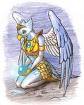  armor avian beak bird eagle eris feathers female kneeling legends_of_chima lego skirt wings 
